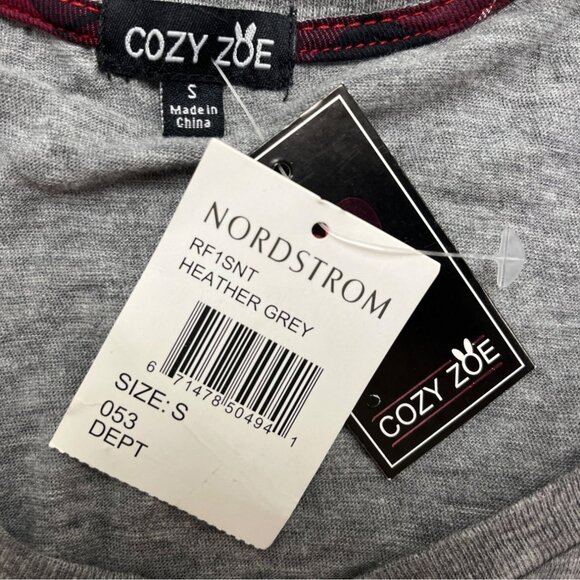Cozy Zoe Women’s Heather Gray Lounge Set W/ Red Plaid Star and Shorts Sz S - New - Picture 14 of 16